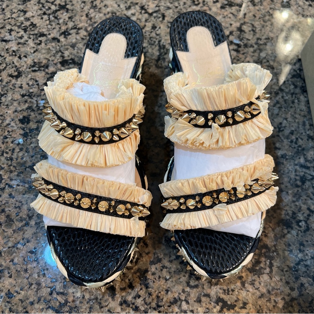 Christian Louboutin raffia wedge sandals